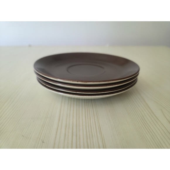 WOOD & SONS WELLESLEY BURSLEM ENGLAND Brown Saucers Set of 4 - Picture 3 of 4